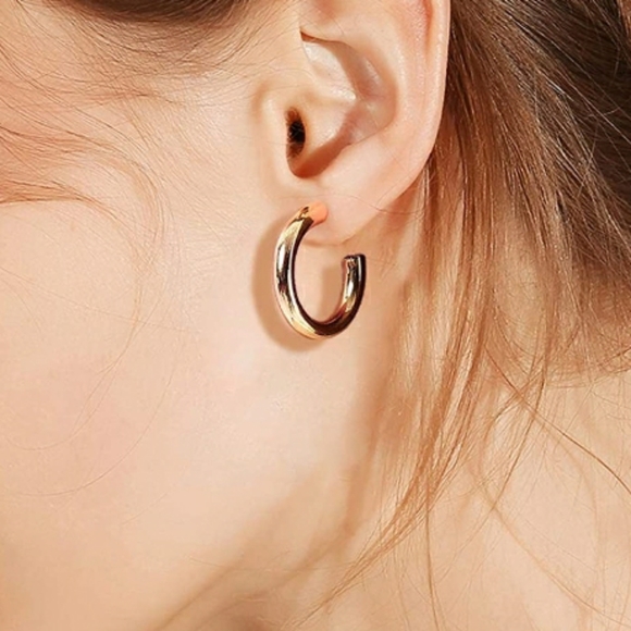 Thick Chunky Open Hoops Earrings, 14K Rose Gold - Picture 3 of 7